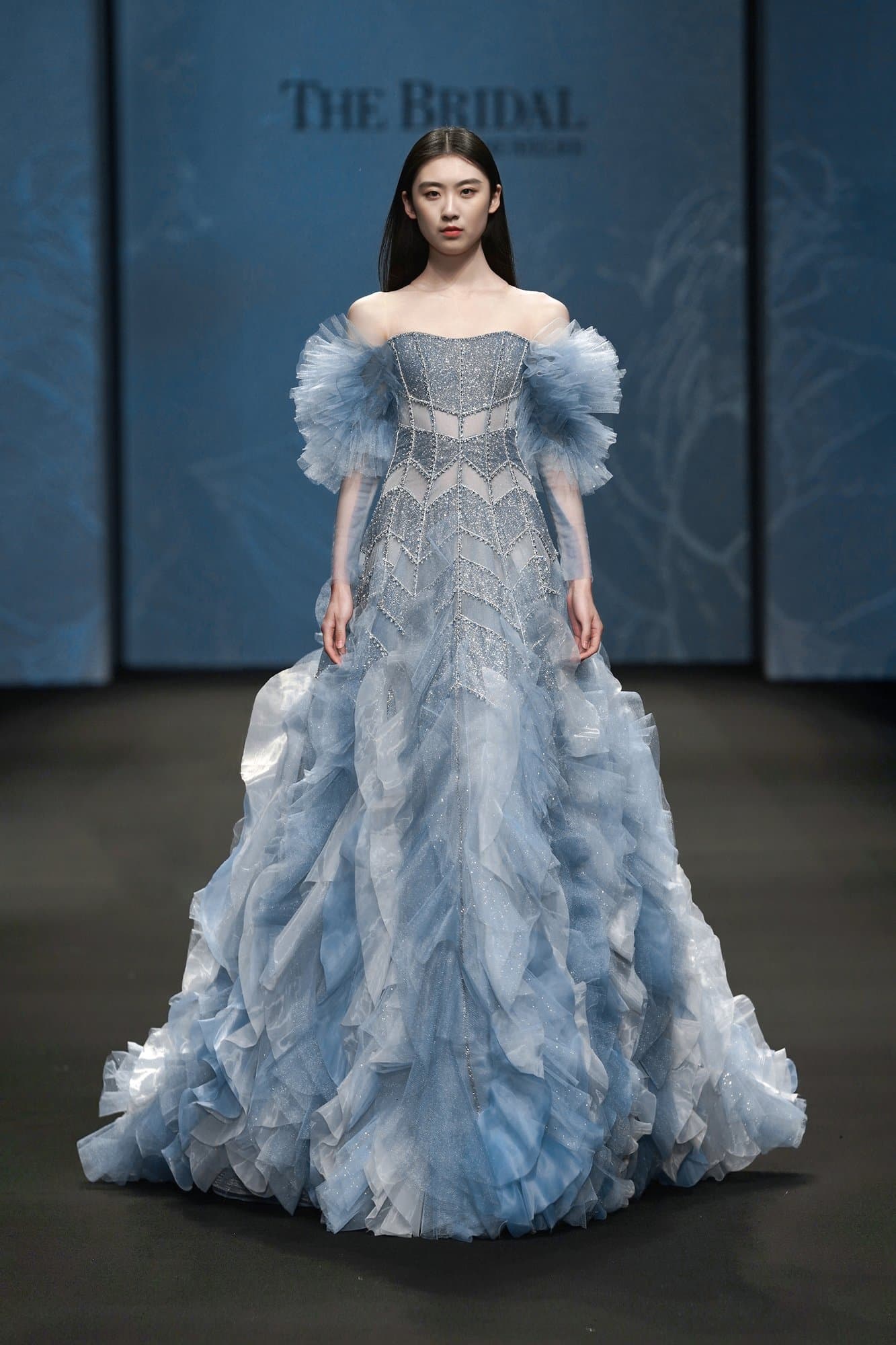 Flouncing Open Shoulder Long Dress