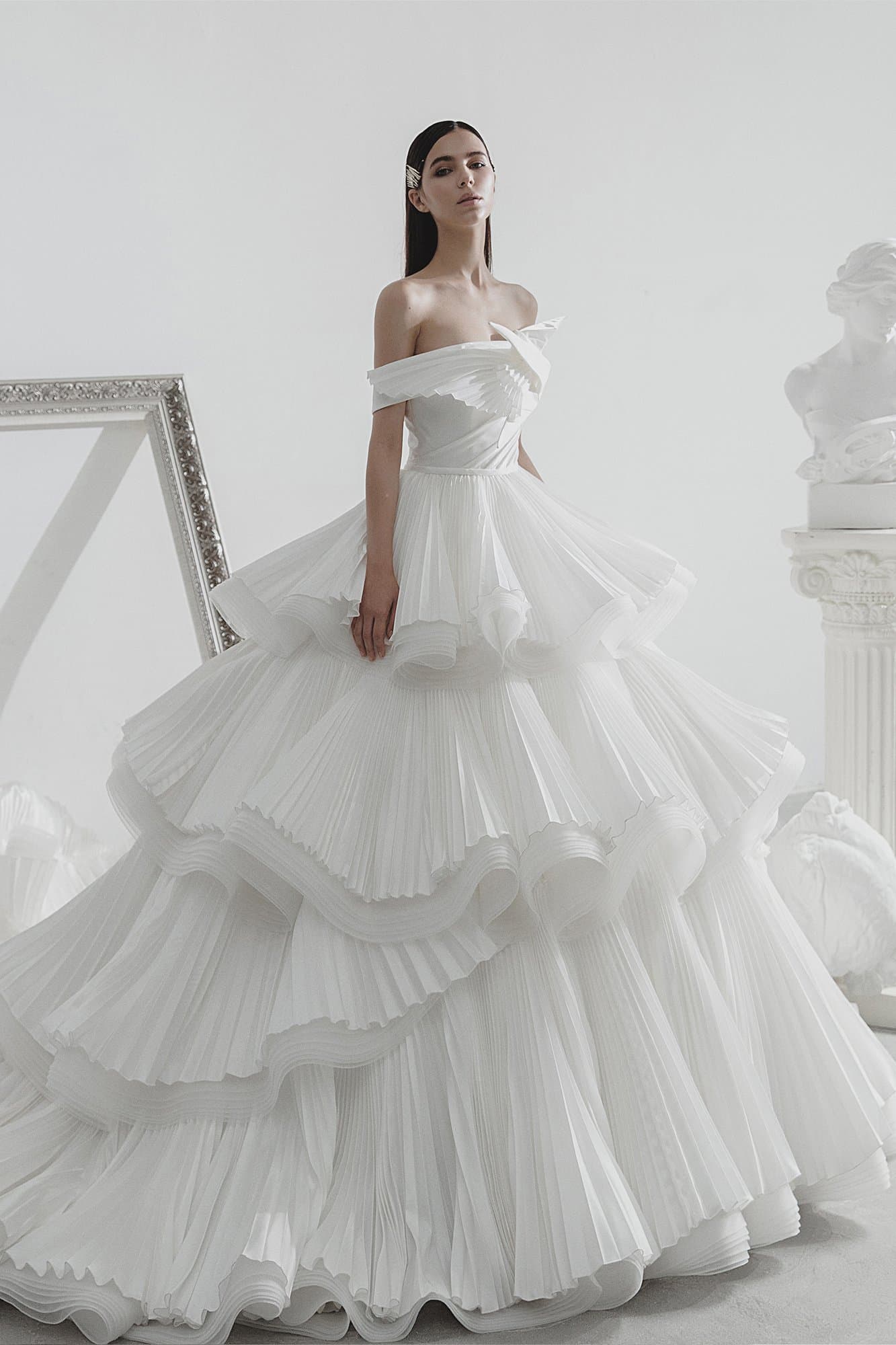 SATIN OFF-THE-SHOULDER WEDDING GOWN