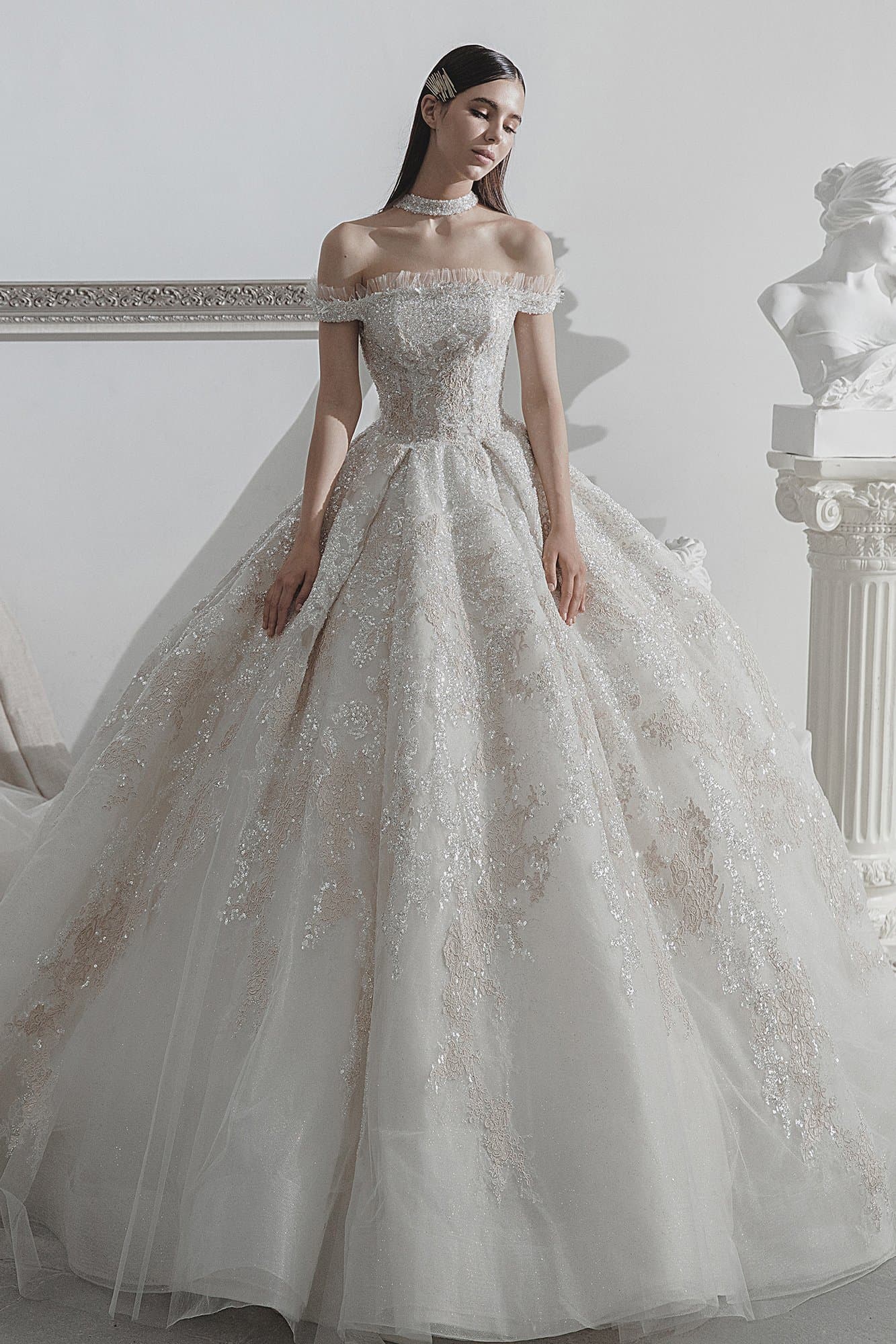 OFF-THE-SHOULDER SEQUINS WEDDING DRESS